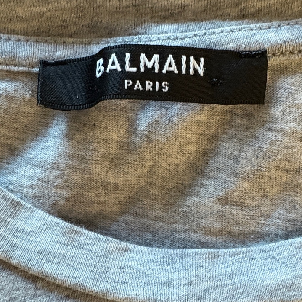 Balmain Heather Gray Tee with Green Lettering - Picture 4 of 5